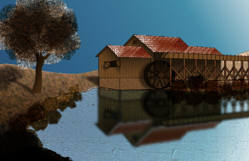 Moon-lit Mill, digital drawing