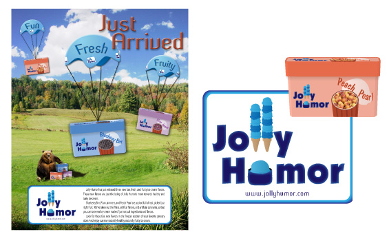 Jolly Humor, magazine ad and branding